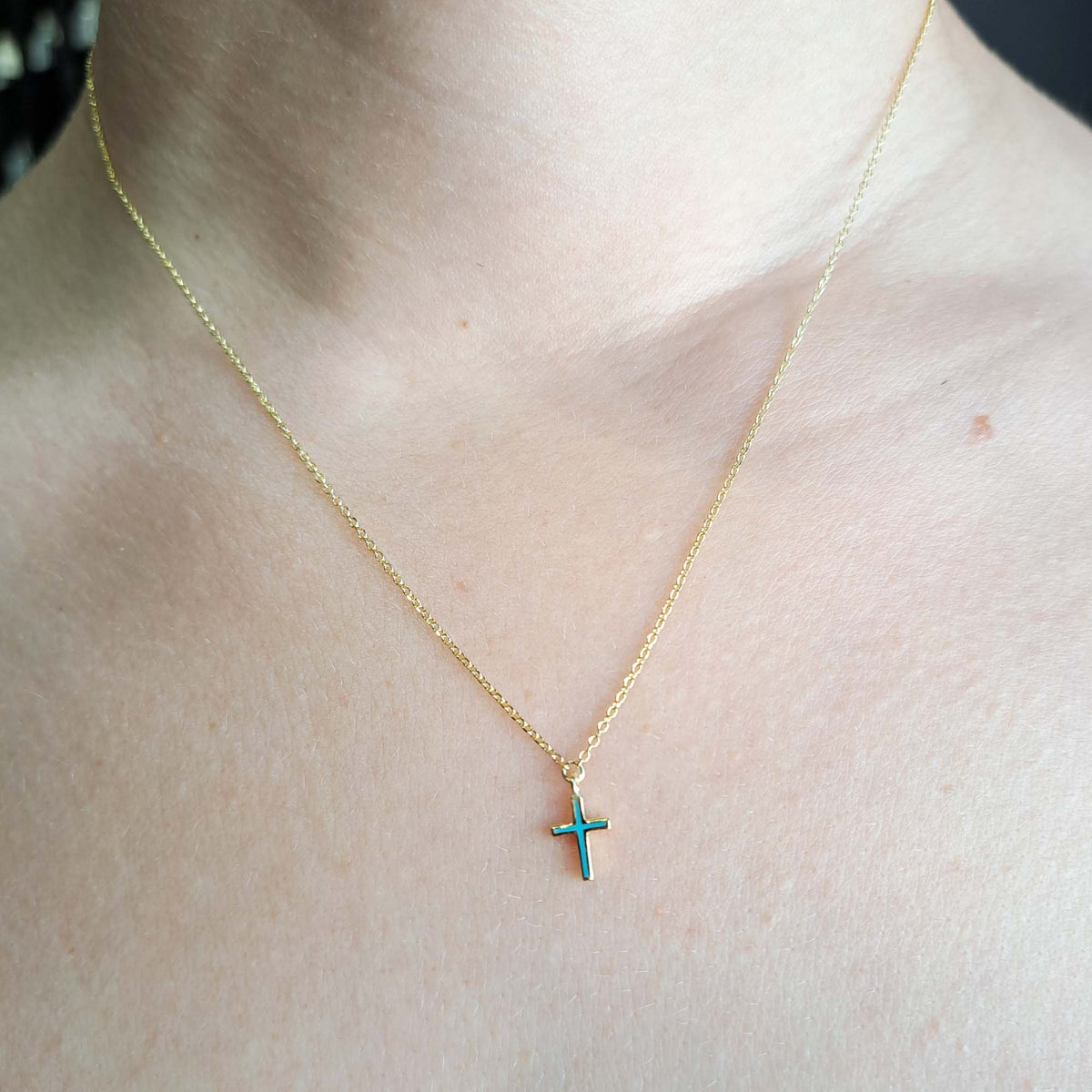 Vernus | Tiny Cross Necklace | Turquoise Enamel | GPS 925
