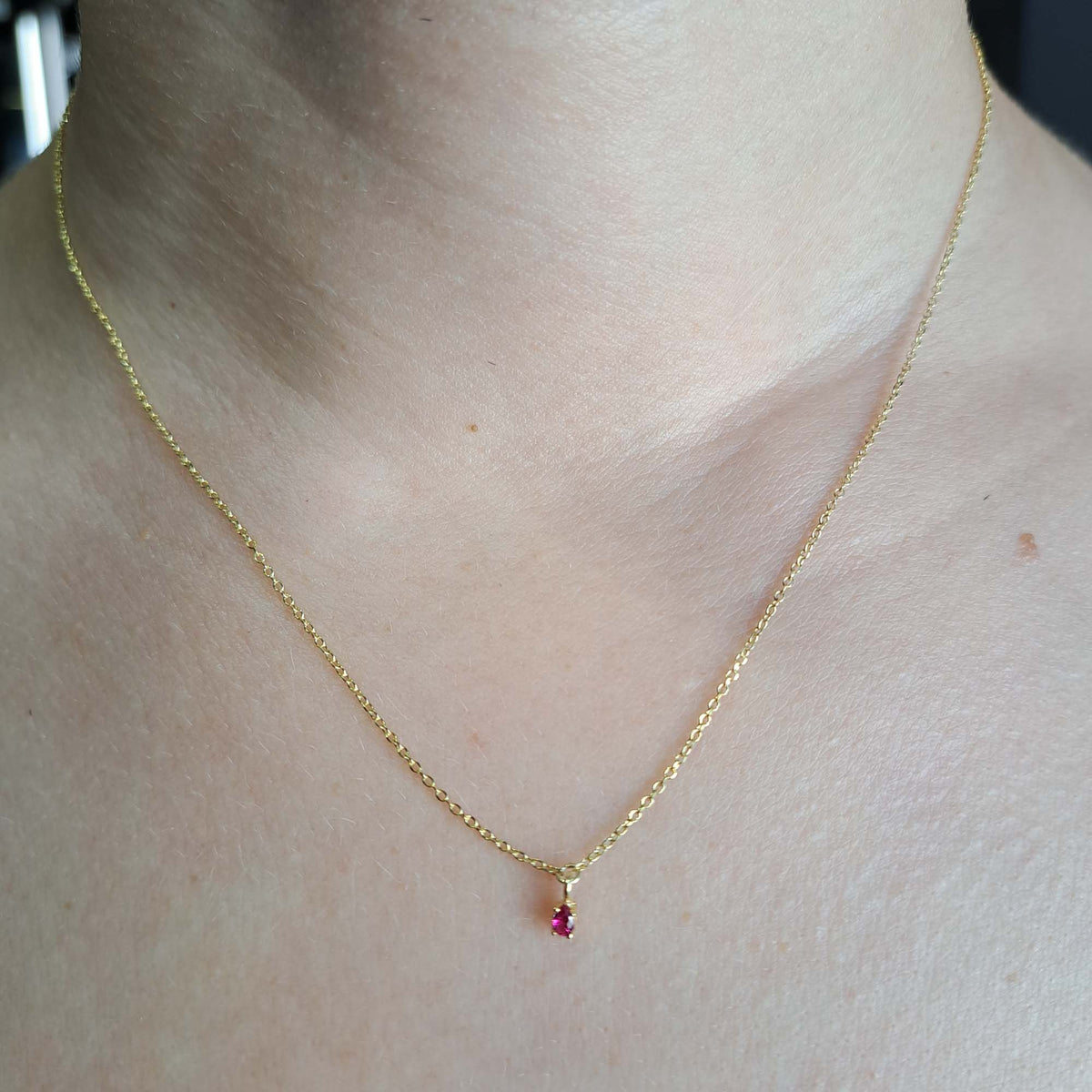 Vernus | Tiny Drop Necklace | Fuchsia Cz | GPS 925