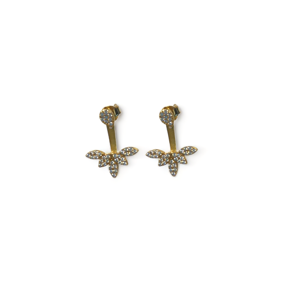 Vernus | Front Back Marihuana Earrings | White Cz | Gold Plated 925 Silver