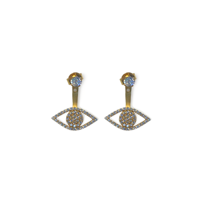Vernus | Front Back Mati Earrings | White Cz | Gold Plated 925 Silver