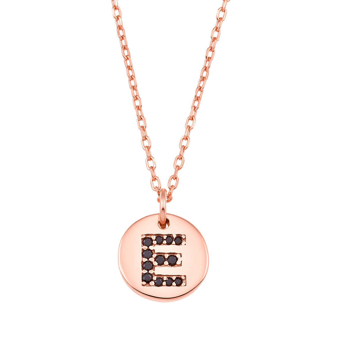 Magna | E Letter Necklace | Black CZ | Rose Gold Plated 925 Silver