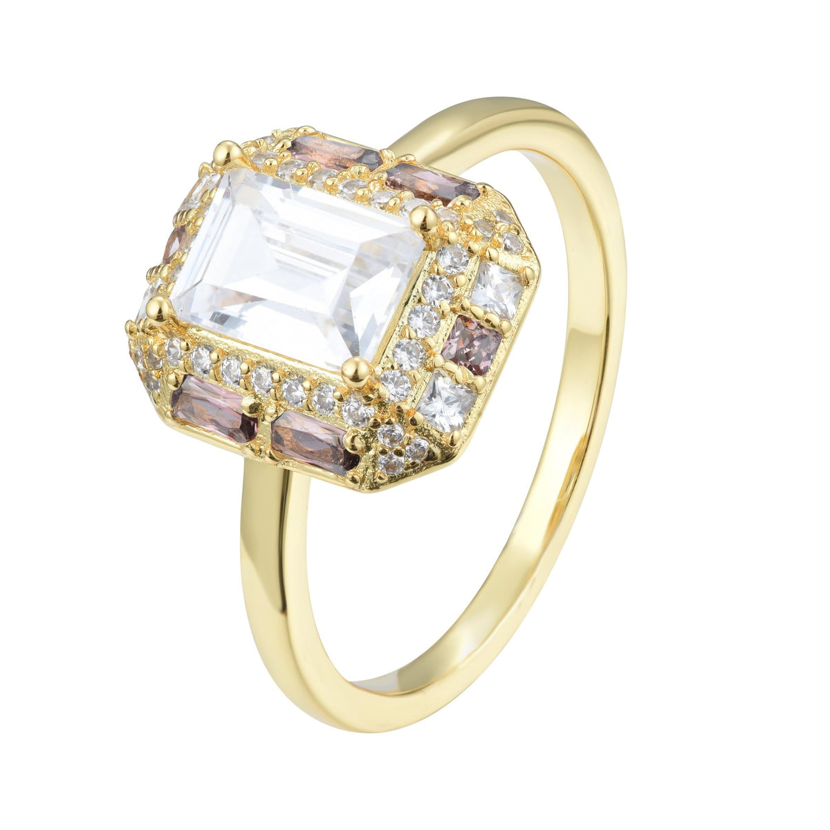 Ferentina | Brownie Ring | 925 Silver | White &amp; Smokey CZ | 18K Gold Plated