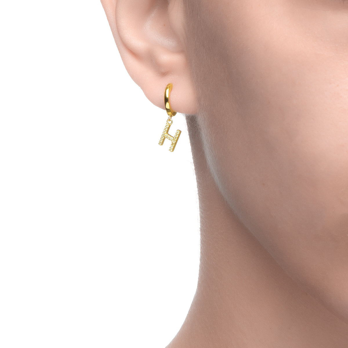 Magna | H Letter Single Earring | White CZ | 18K Gold Plated 925 Silver