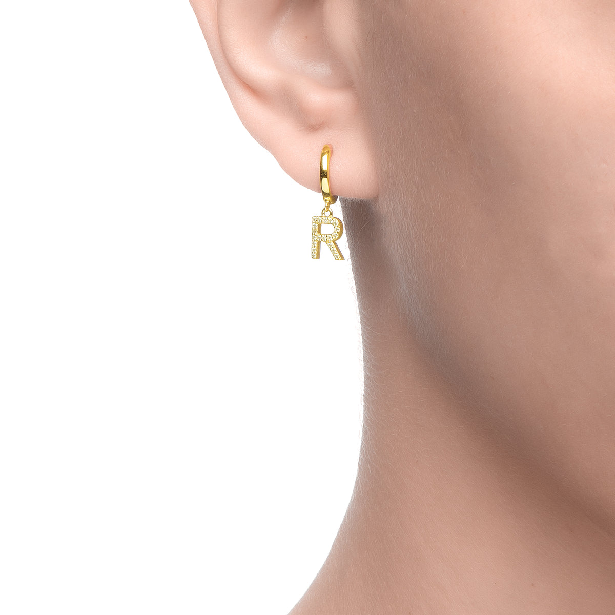 Magna | R Letter Single Earring | White CZ | 18K Gold Plated 925 Silver