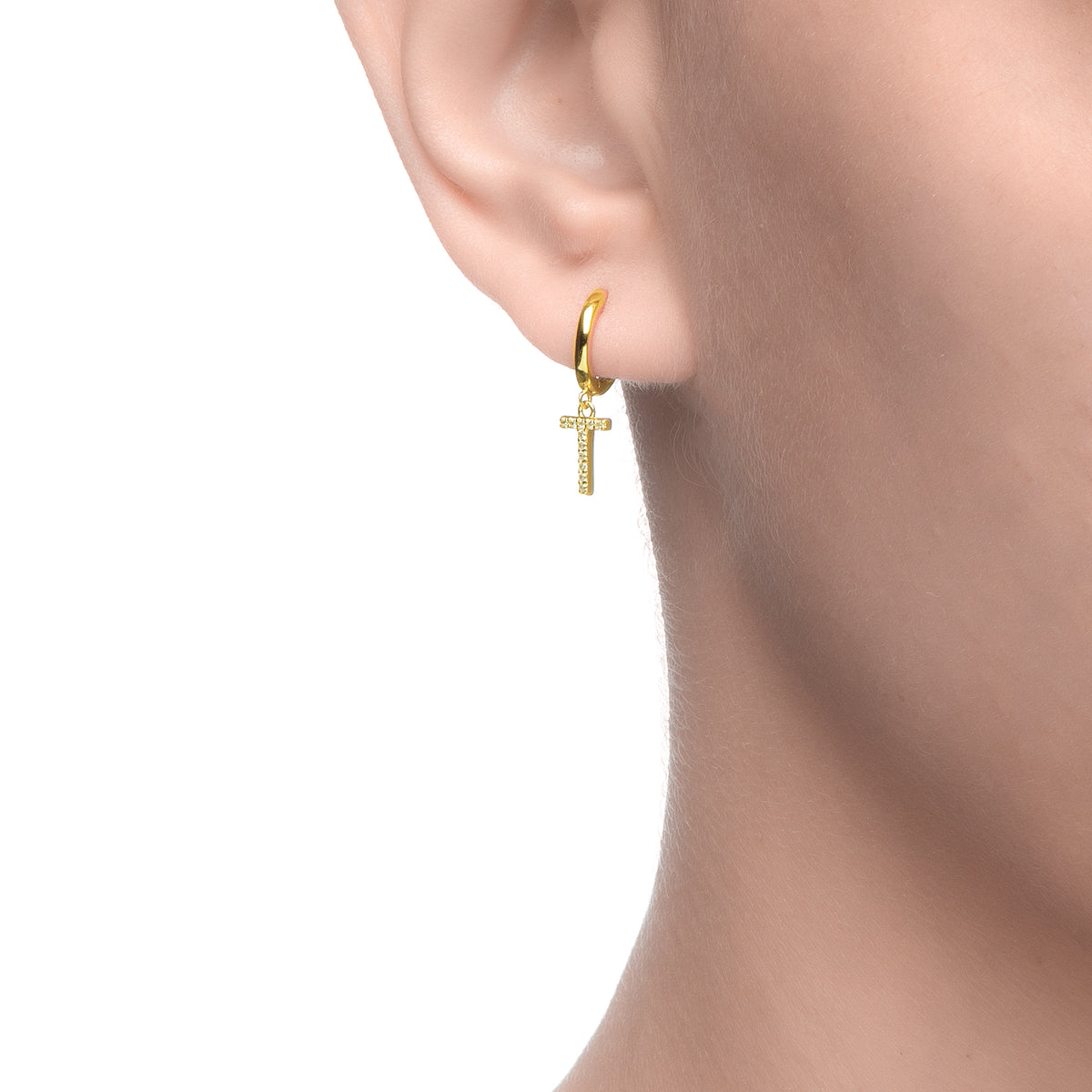 Magna | T Letter Single Earring | White CZ | 18K Gold Plated 925 Silver