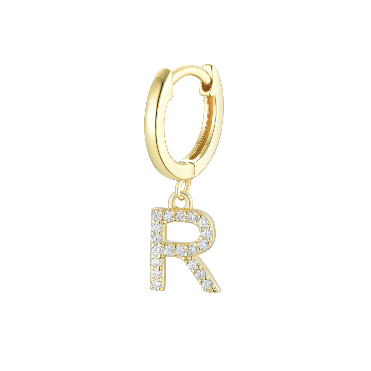 Magna | R Letter Single Earring | White CZ | 18K Gold Plated 925 Silver