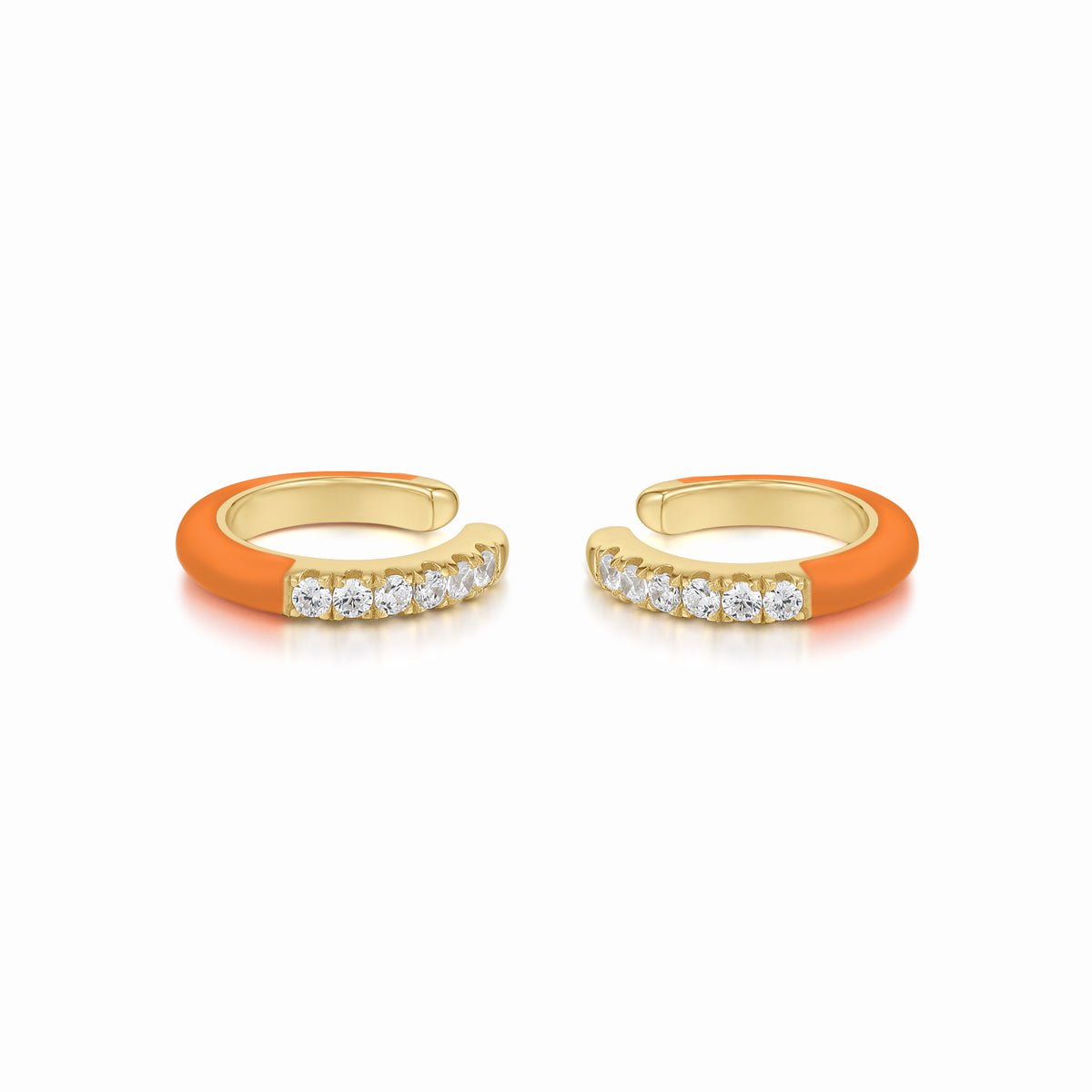 Cardea | Morel Earrings | 925 Silver | Orange Enamel &amp; White CZ | 14K Gold Plated
