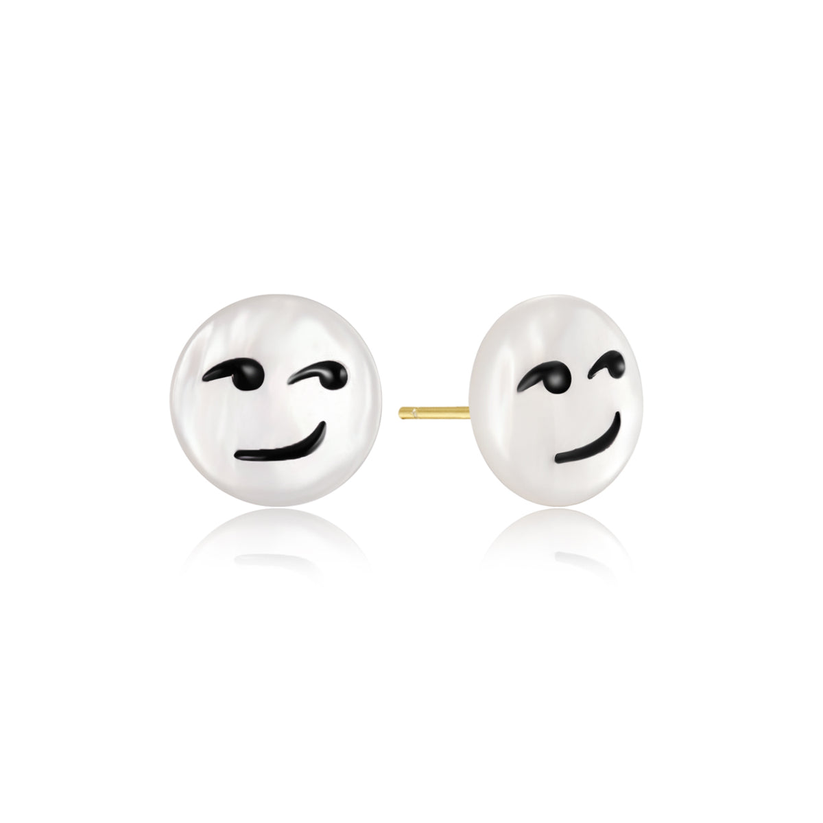 Happy Kids | Smirk Single Stud | White Mother of Pearl | 14K Gold Plated 925 Silver