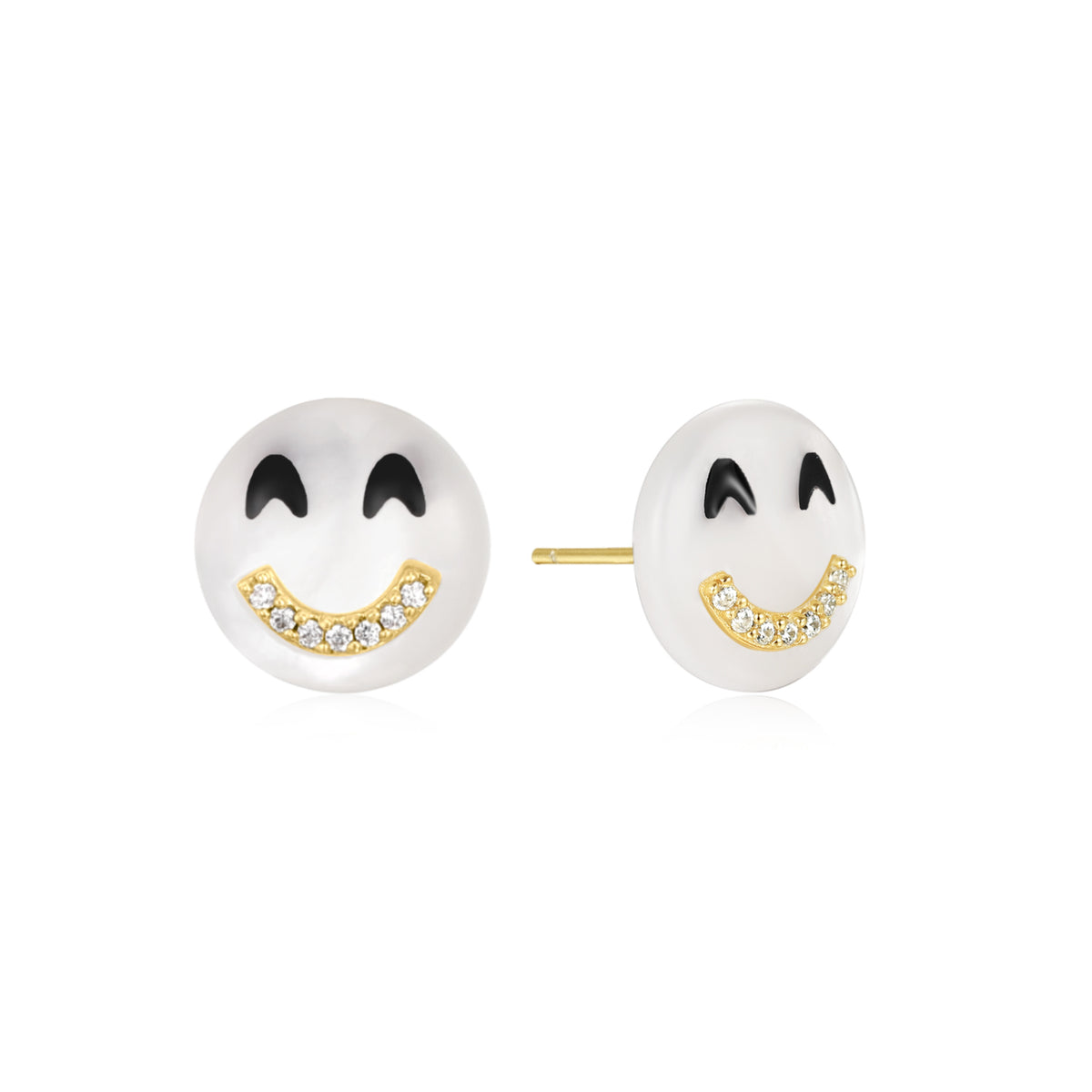 Happy Kids | LOL Single Stud | White CZ &amp; White Mother of Pearl | 14K Gold Plated 925 Silver