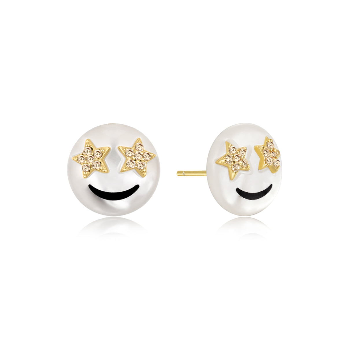 Happy Kids | WOW Single Stud | Champagne CZ &amp; White Mother of Pearl | 14K Gold Plated 925 Silver
