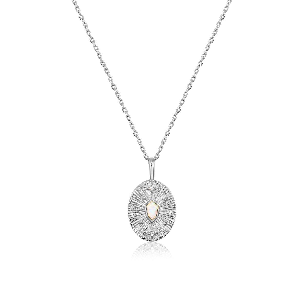 Mellonia | Holly Necklace | Opal &amp; White CZ | White Rhodium Plated 925 Silver