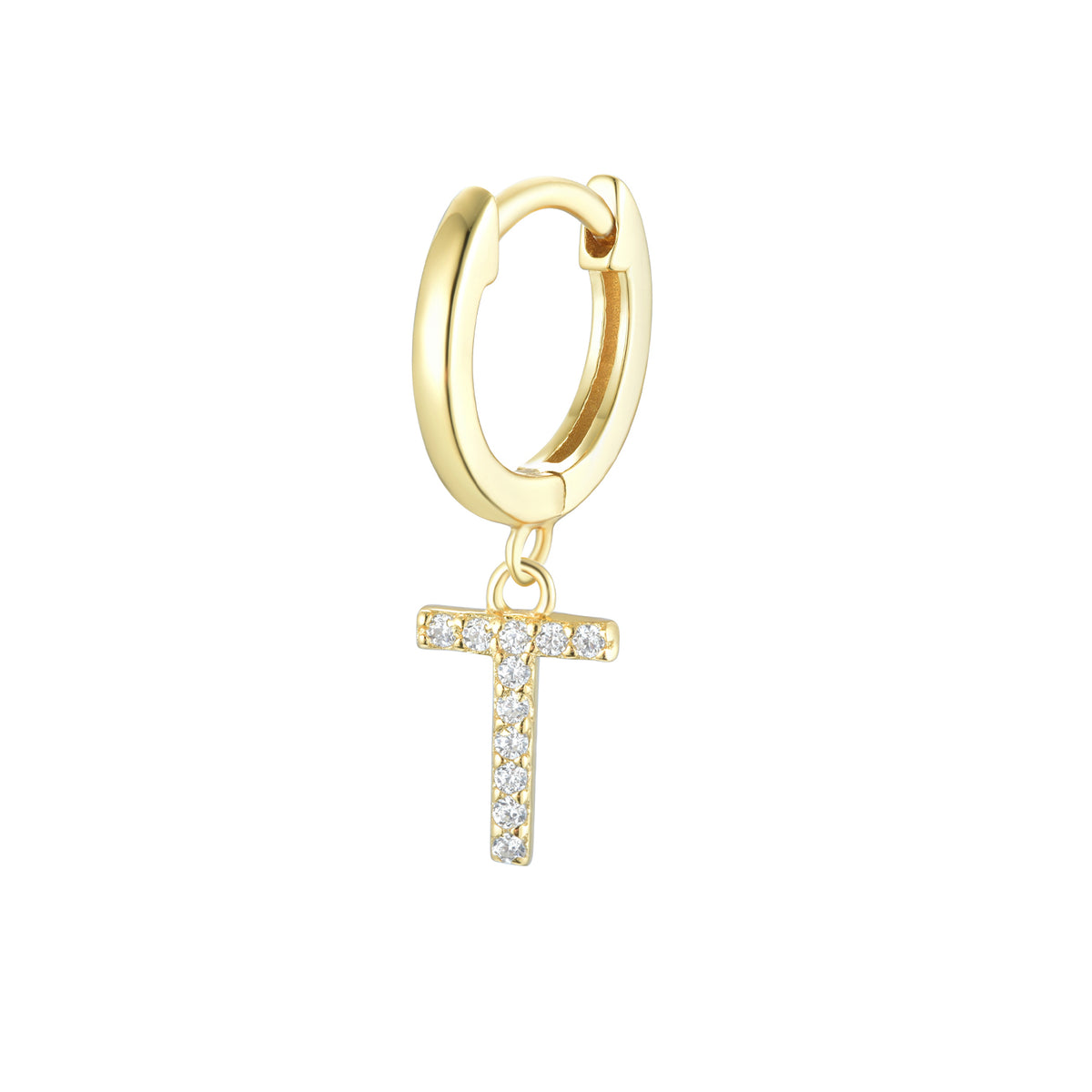 Magna | T Letter Single Earring | White CZ | 18K Gold Plated 925 Silver