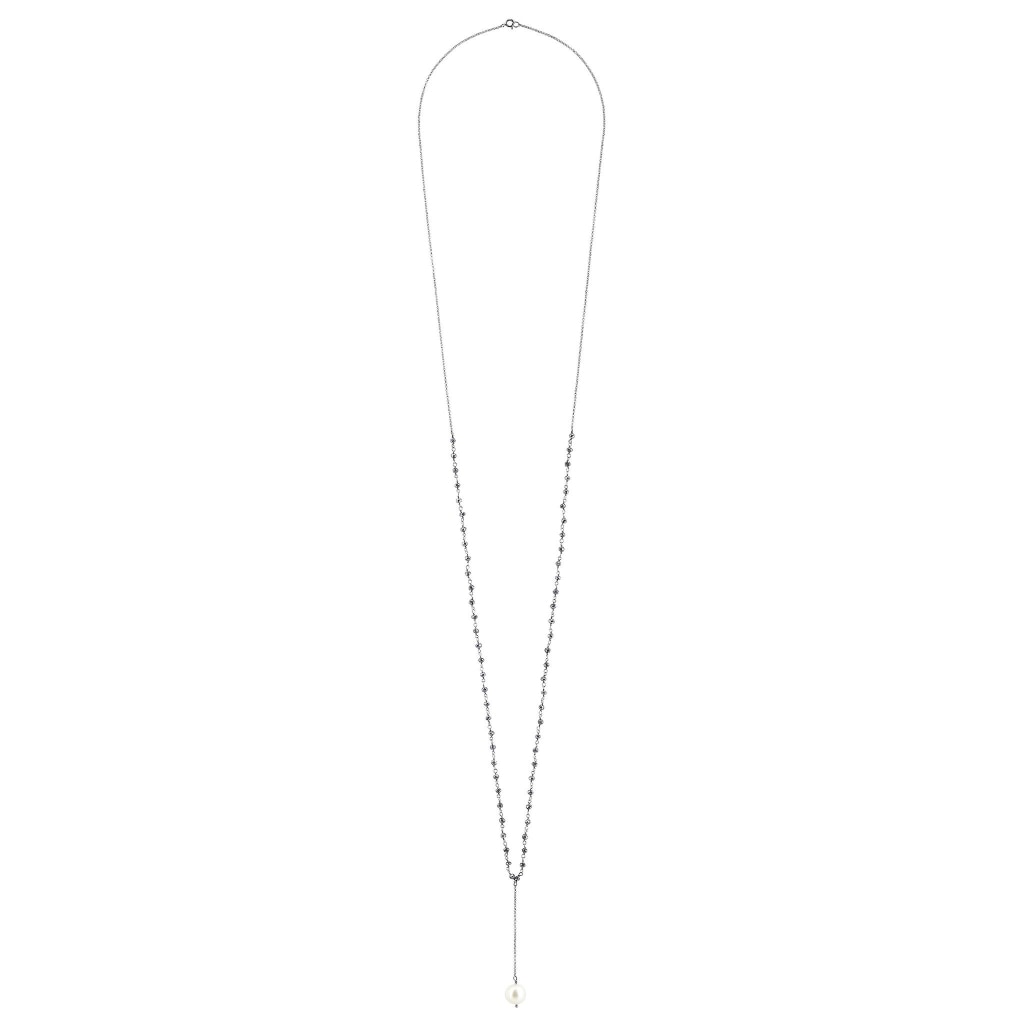 Argentum Extremis Necklace Drop - Black Spinel &amp; White Pearl - Black Rhodium Plated Silver - Spirito Rosa | Βραβευμένα Κοσμήματα σε Απίστευτες Τιμές
