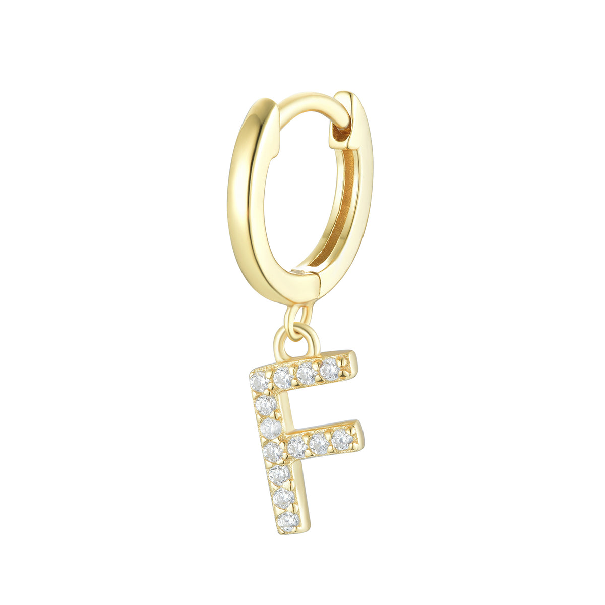 Magna | F Letter Single Earring | White CZ | 18K Gold Plated 925 Silver