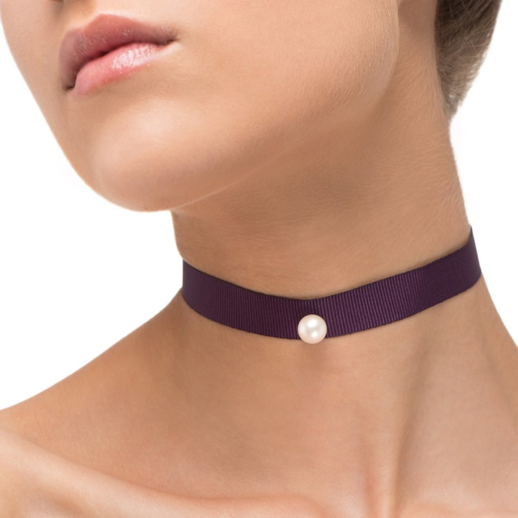 Omnia Solitaire Choker - White Pearl - Purple Ribbon - Spirito Rosa | Βραβευμένα Κοσμήματα σε Απίστευτες Τιμές