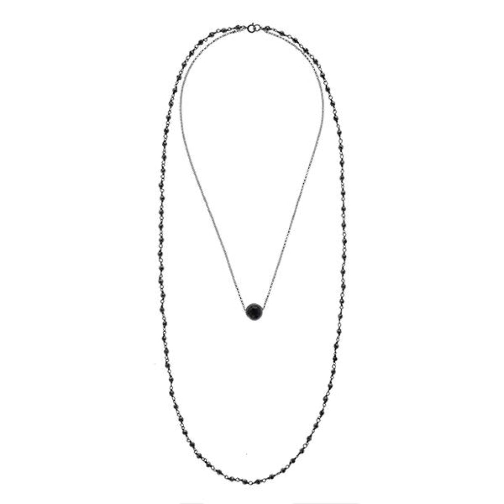 Solitaire Drop Double Necklace - Black Pearl &amp; Hematite - Black Rhodium Pplated Silver - Spirito Rosa | Βραβευμένα Κοσμήματα σε Απίστευτες Τιμές